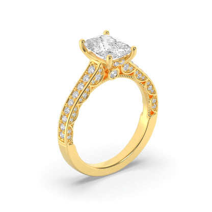 2.5CTW Elongated Cushion Shaped Lab Grown Diamond (G/VS) Accented Engagement Ring in 14K Gold