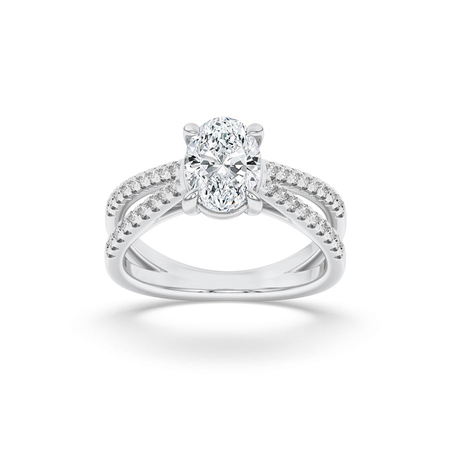 2CTW Oval Shaped Lab Grown Diamond (F/VS) Cross Shank Accented Engagement Ring in 14K Gold