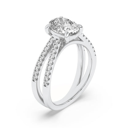2CTW Oval Shaped Lab Grown Diamond (F/VS) Cross Shank Accented Engagement Ring in 14K Gold