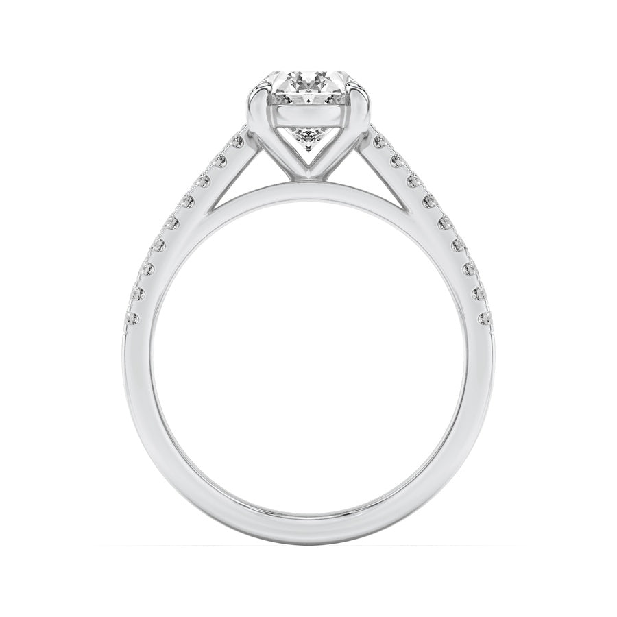 2CTW Oval Shaped Lab Grown Diamond (F/VS) Cross Shank Accented Engagement Ring in 14K Gold