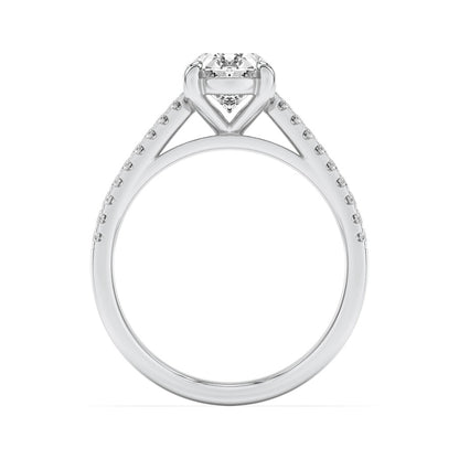 2CTW Oval Shaped Lab Grown Diamond (F/VS) Cross Shank Accented Engagement Ring in 14K Gold