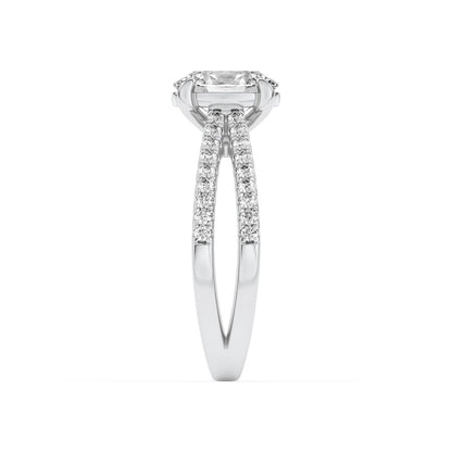 2CTW Oval Shaped Lab Grown Diamond (F/VS) Cross Shank Accented Engagement Ring in 14K Gold