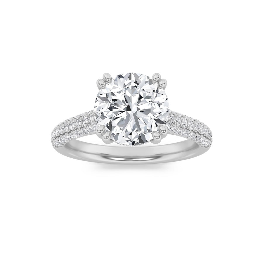 3CTW Round Shaped Lab Grown Diamond (F/VS) Triple Row Accented Engagement Ring in 14K Gold