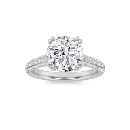 3CTW Round Shaped Lab Grown Diamond (F/VS) Triple Row Accented Engagement Ring in 14K Gold
