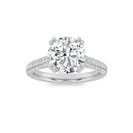 3CTW Round Shaped Lab Grown Diamond (F/VS) Triple Row Accented Engagement Ring in 14K Gold