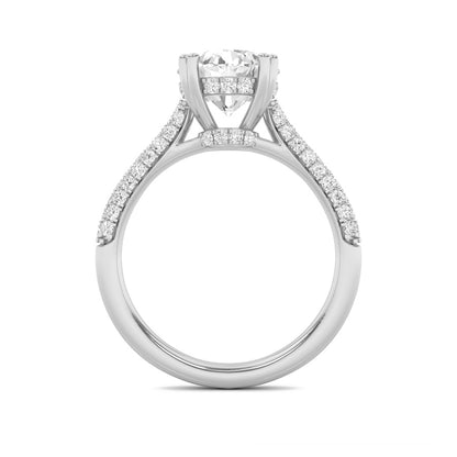 3CTW Round Shaped Lab Grown Diamond (F/VS) Triple Row Accented Engagement Ring in 14K Gold