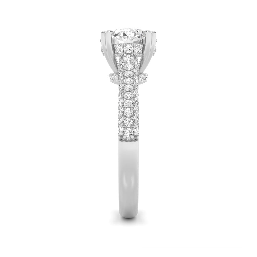 3CTW Round Shaped Lab Grown Diamond (F/VS) Triple Row Accented Engagement Ring in 14K Gold