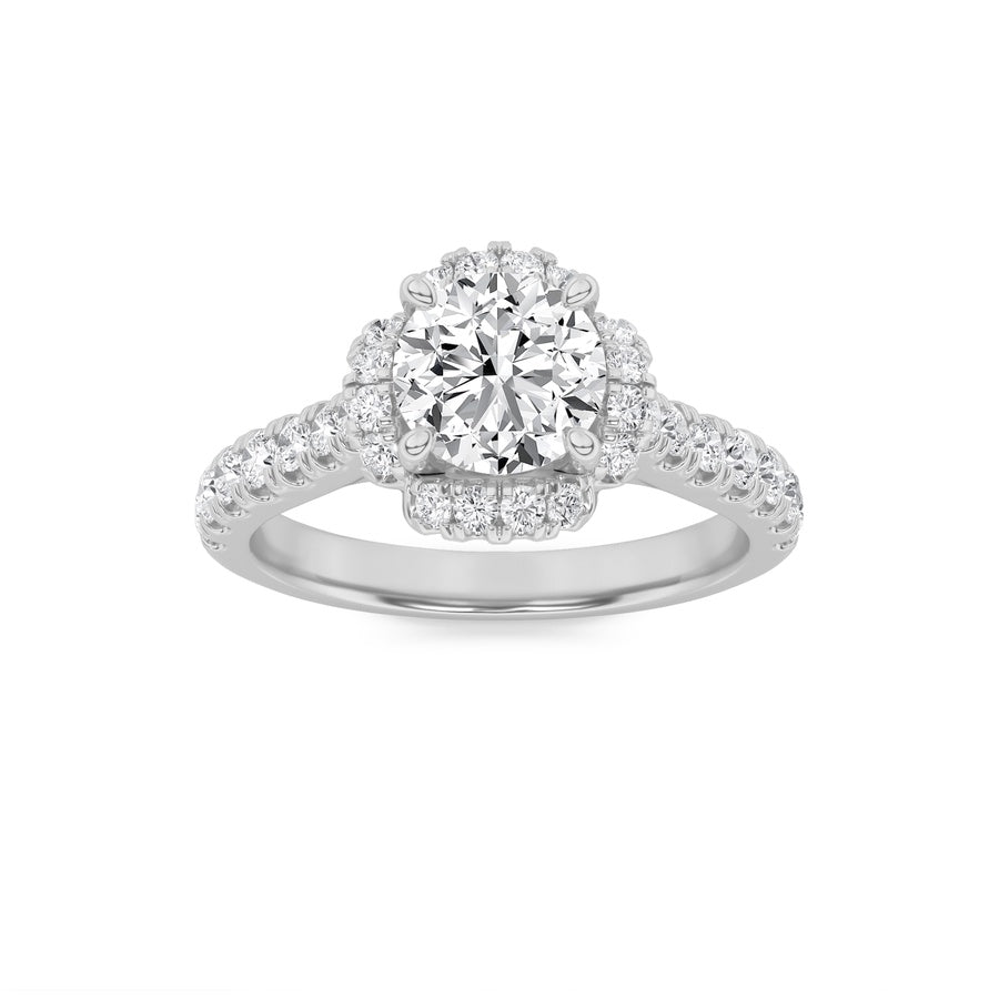 1.5CTW Round Shaped Lab Grown Diamond (F/VS) Halo Accented Engagement Ring in 14K Gold