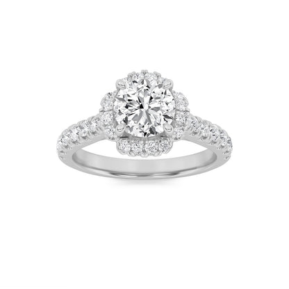 1.5CTW Round Shaped Lab Grown Diamond (F/VS) Halo Accented Engagement Ring in 14K Gold