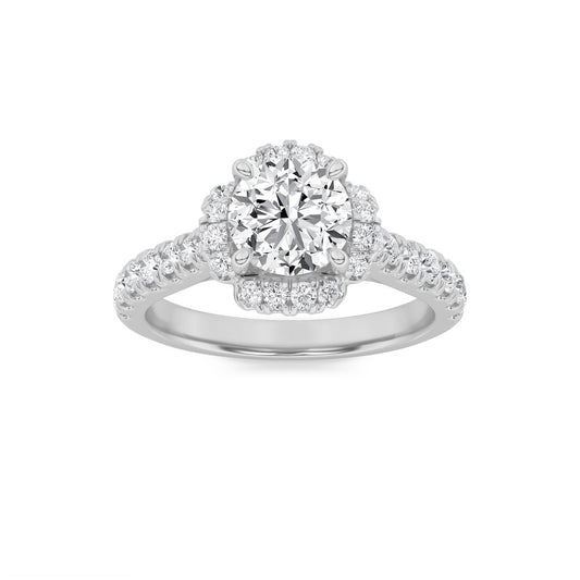 1.5CTW Round Shaped Lab Grown Diamond (F/VS) Halo Accented Engagement Ring in 14K Gold