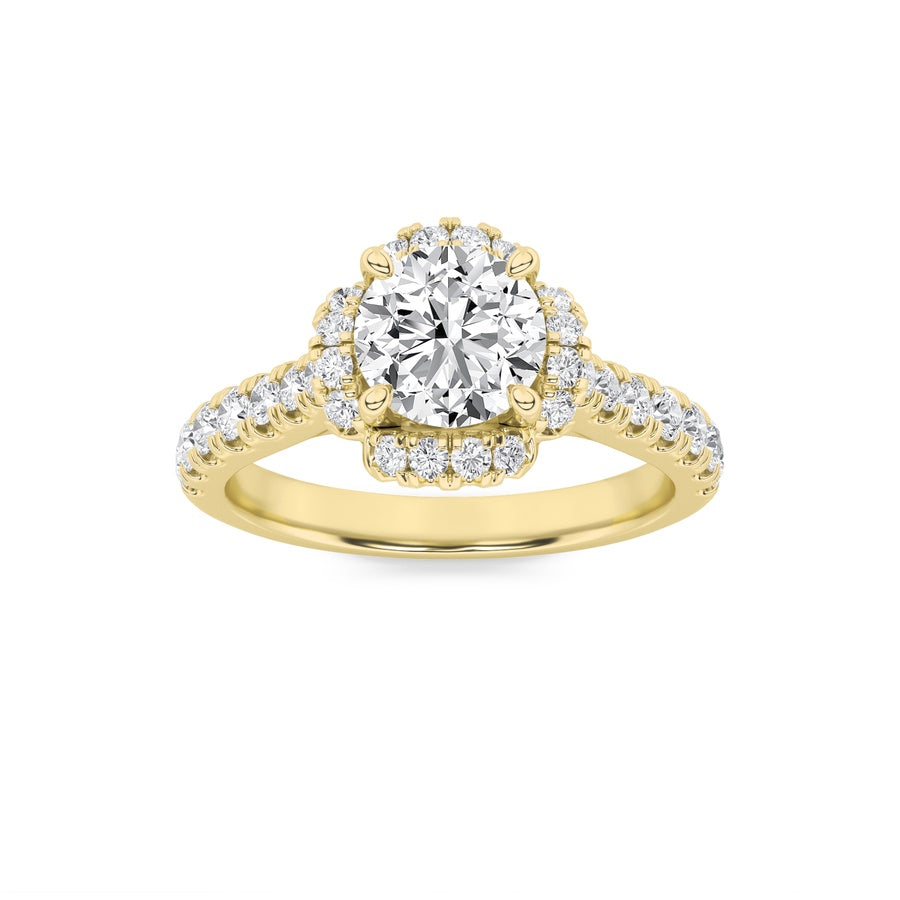 1.5CTW Round Shaped Lab Grown Diamond (F/VS) Halo Accented Engagement Ring in 14K Gold