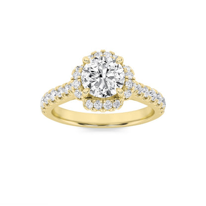 1.5CTW Round Shaped Lab Grown Diamond (F/VS) Halo Accented Engagement Ring in 14K Gold