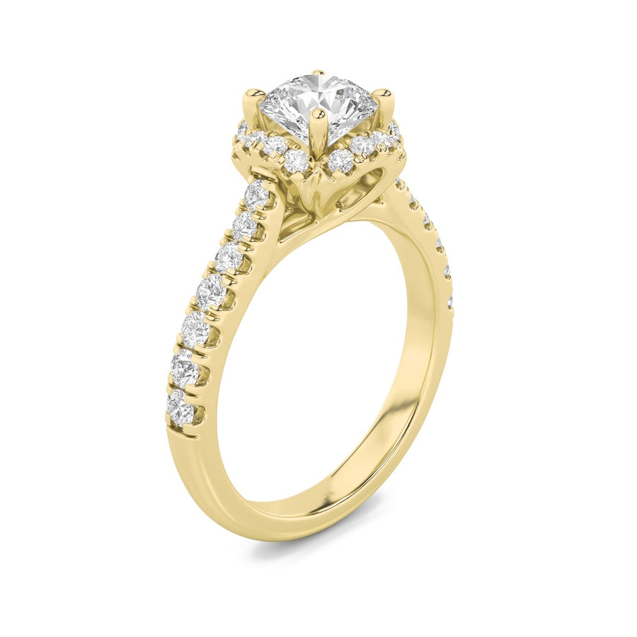 1.5CTW Round Shaped Lab Grown Diamond (F/VS) Halo Accented Engagement Ring in 14K Gold