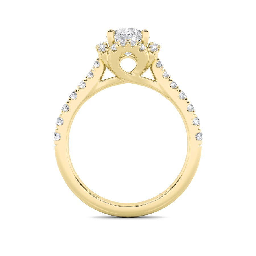 1.5CTW Round Shaped Lab Grown Diamond (F/VS) Halo Accented Engagement Ring in 14K Gold
