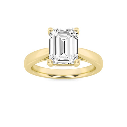 2CTW Emerald Shaped Lab Grown Diamond (F/VS) Plain Cathedral Trellis Shank Solitaire Engagement Ring in 14K Gold