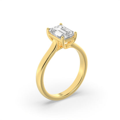 2CTW Emerald Shaped Lab Grown Diamond (F/VS) Plain Cathedral Trellis Shank Solitaire Engagement Ring in 14K Gold