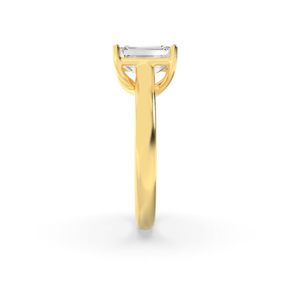 2CTW Emerald Shaped Lab Grown Diamond (F/VS) Plain Cathedral Trellis Shank Solitaire Engagement Ring in 14K Gold