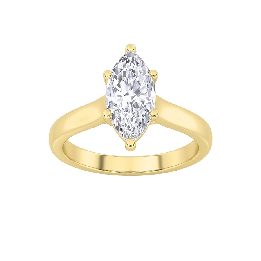 1CTW Marquise Shaped Lab Grown Diamond (F/VS) Plain Cathedral Trellis Shank Solitaire Engagement Ring in 14K Gold