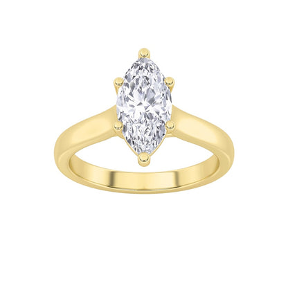 1CTW Marquise Shaped Lab Grown Diamond (F/VS) Plain Cathedral Trellis Shank Solitaire Engagement Ring in 14K Gold