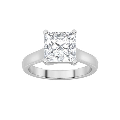 1CTW Princess Shaped Lab Grown Diamond (F/VS) Plain Cathedral Trellis Shank Solitaire Engagement Ring in 14K Gold