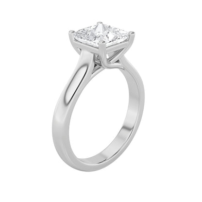 1CTW Princess Shaped Lab Grown Diamond (F/VS) Plain Cathedral Trellis Shank Solitaire Engagement Ring in 14K Gold