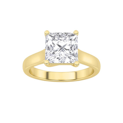 1CTW Princess Shaped Lab Grown Diamond (F/VS) Plain Cathedral Trellis Shank Solitaire Engagement Ring in 14K Gold