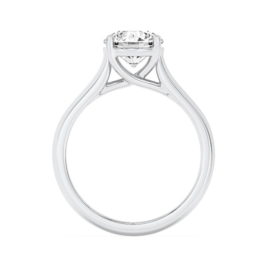 1CTW Round Shaped Lab Grown Diamond (F/VS) Plain Cathedral Trellis Shank Solitaire Engagement Ring in 14K Gold