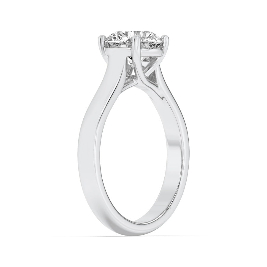 3CTW Round Shaped Lab Grown Diamond (F/VS) Plain Cathedral Trellis Shank Solitaire Engagement Ring in 14K Gold