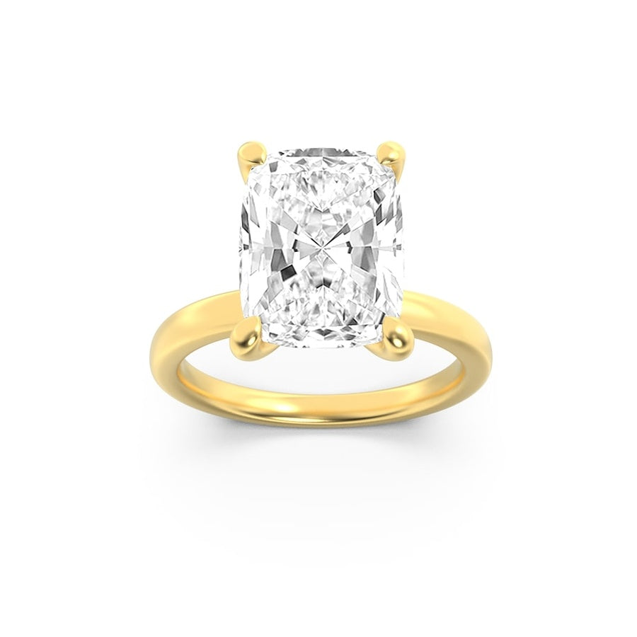 2CTW Elongated Cushion Shaped Lab Grown Diamond (F/VS) Hidden Halo Plain Shank Engagement Ring in 14K Gold