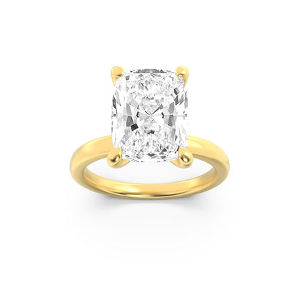 2CTW Elongated Cushion Shaped Lab Grown Diamond (F/VS) Hidden Halo Plain Shank Engagement Ring in 14K Gold