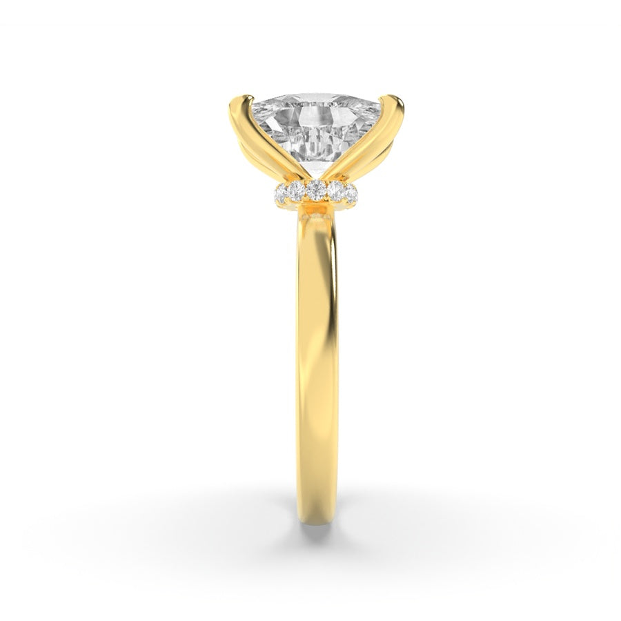 2CTW Elongated Cushion Shaped Lab Grown Diamond (F/VS) Hidden Halo Plain Shank Engagement Ring in 14K Gold