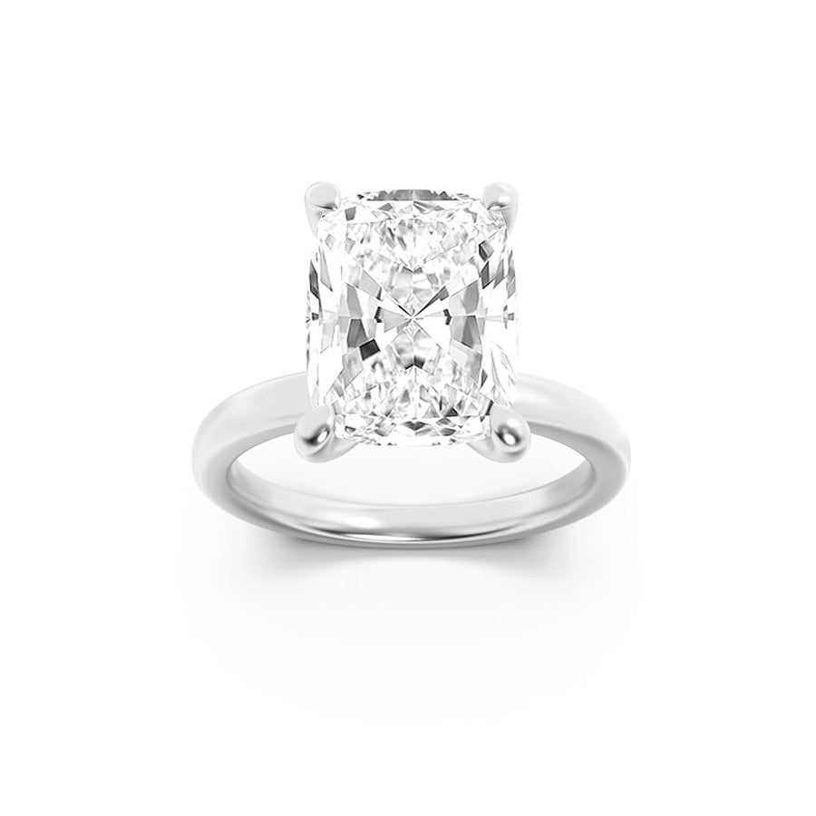 3.25CTW Elongated Cushion Shaped Lab Grown Diamond (F/VS) Hidden Halo Plain Shank Engagement Ring in 14K Gold