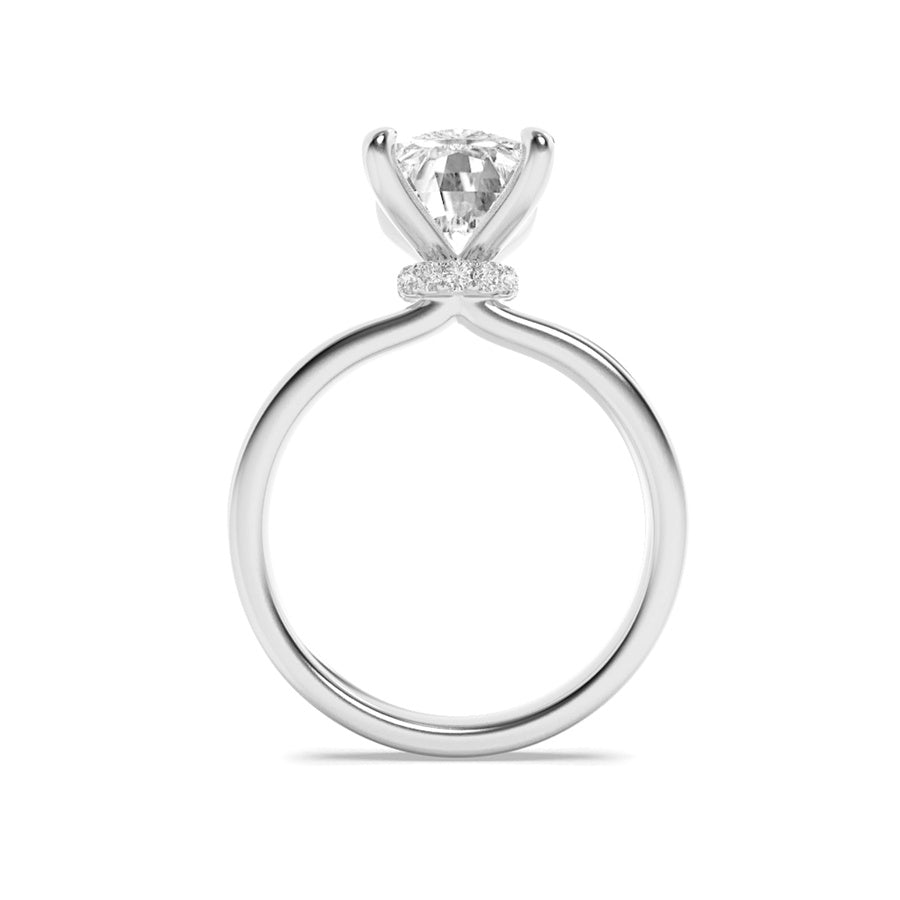3.25CTW Elongated Cushion Shaped Lab Grown Diamond (F/VS) Hidden Halo Plain Shank Engagement Ring in 14K Gold