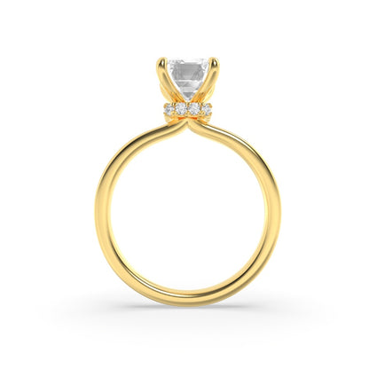 2CTW Emerald Shaped Lab Grown Diamond (F/VS) Hidden Halo Plain Shank Engagement Ring in 14K Gold