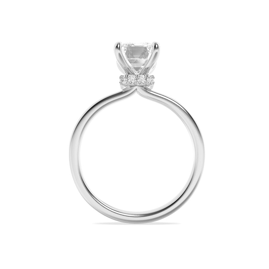 3CTW Emerald Shaped Lab Grown Diamond (F/VS) Hidden Halo Plain Shank Engagement Ring in 14K Gold