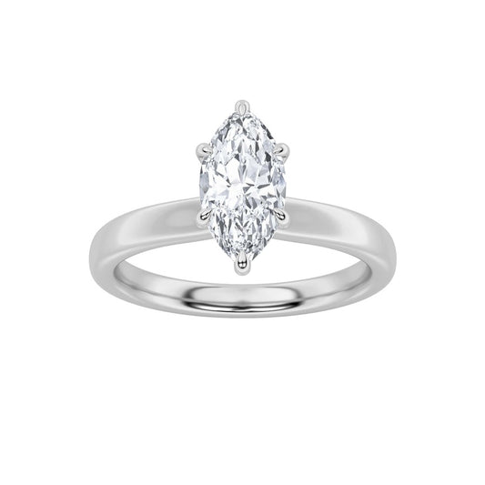 2CTW Marquise Shaped Lab Grown Diamond (F/VS) Hidden Halo Plain Shank Engagement Ring in 14K Gold