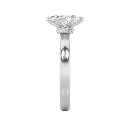 2CTW Marquise Shaped Lab Grown Diamond (F/VS) Hidden Halo Plain Shank Engagement Ring in 14K Gold