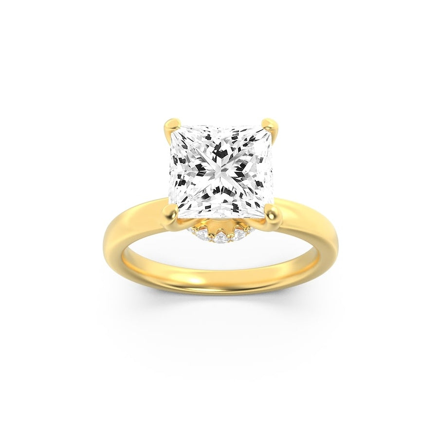 1CTW Princess Shaped Lab Grown Diamond (F/VS) Hidden Halo Plain Shank Engagement Ring in 14K Gold