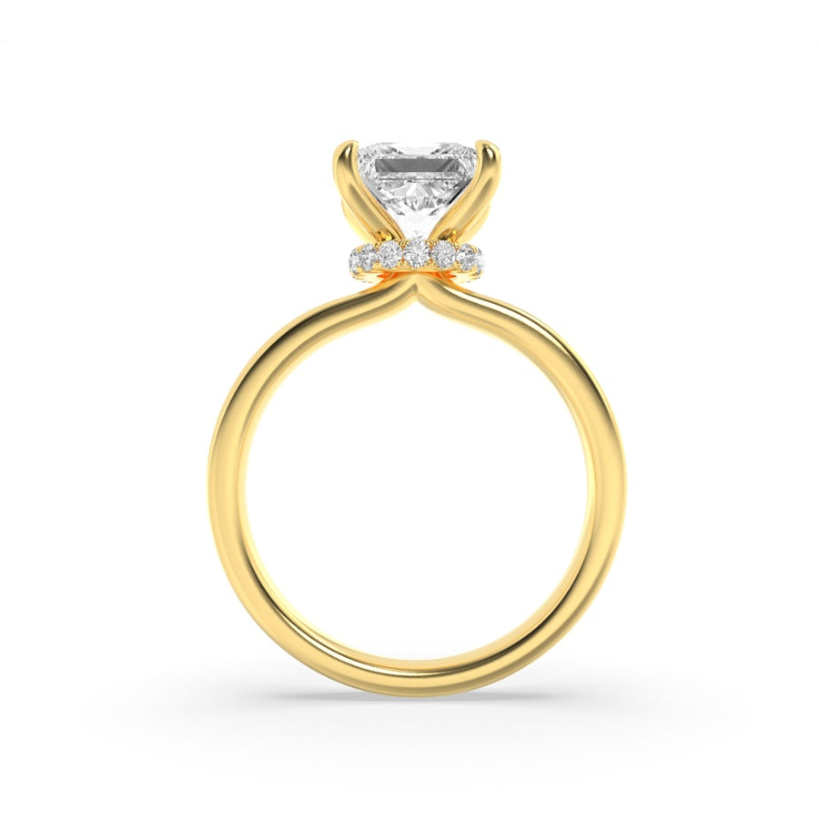 1CTW Princess Shaped Lab Grown Diamond (F/VS) Hidden Halo Plain Shank Engagement Ring in 14K Gold