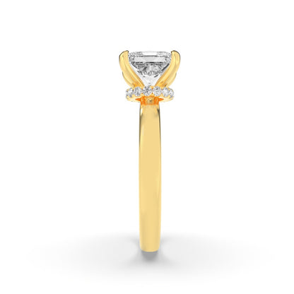 1CTW Princess Shaped Lab Grown Diamond (F/VS) Hidden Halo Plain Shank Engagement Ring in 14K Gold