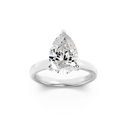 1CTW Pear Shaped Lab Grown Diamond (F/VS) Hidden Halo Plain Shank Engagement Ring in 14K Gold