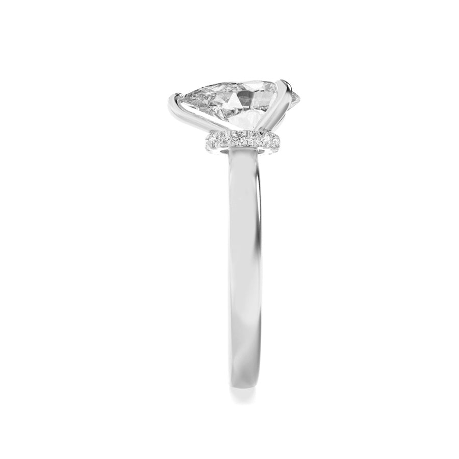 1CTW Pear Shaped Lab Grown Diamond (F/VS) Hidden Halo Plain Shank Engagement Ring in 14K Gold