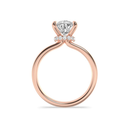 1CTW Pear Shaped Lab Grown Diamond (F/VS) Hidden Halo Plain Shank Engagement Ring in 14K Gold