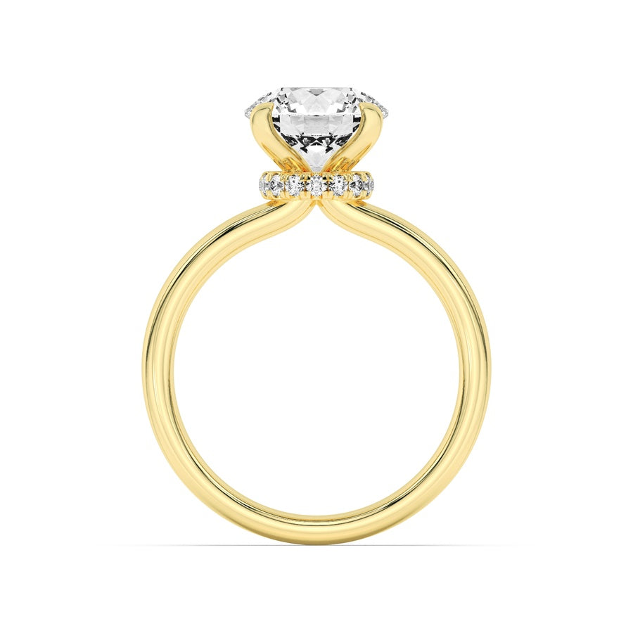 1.5CTW Round Shaped Lab Grown Diamond (F/VS) Hidden Halo Plain Shank Engagement Ring in 14K Gold