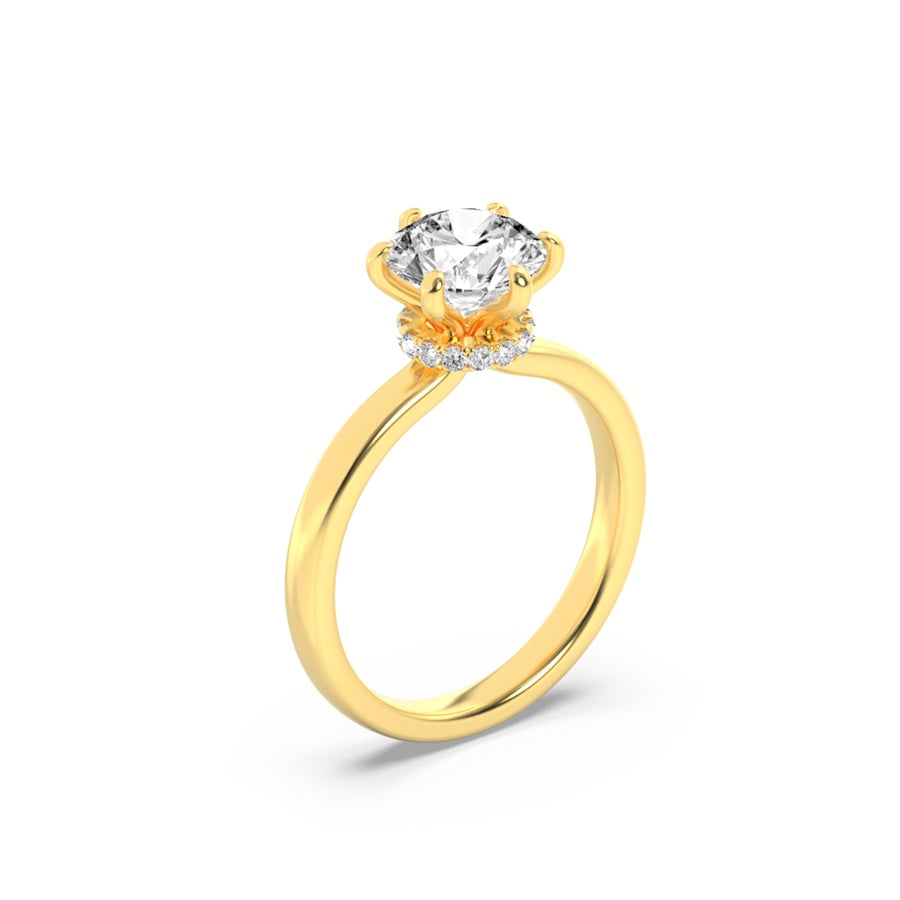 1CTW Round Shaped Lab Grown Diamond (F/VS) Hidden Halo Plain Shank Engagement Ring in 14K Gold