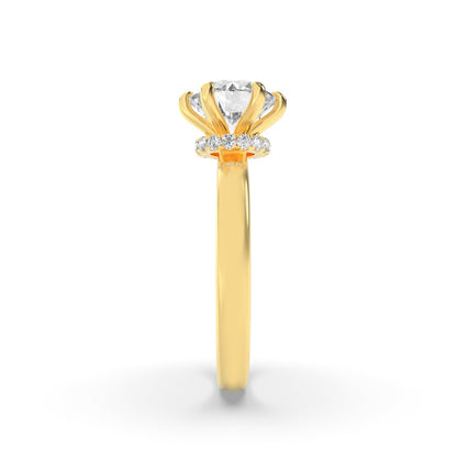 1CTW Round Shaped Lab Grown Diamond (F/VS) Hidden Halo Plain Shank Engagement Ring in 14K Gold