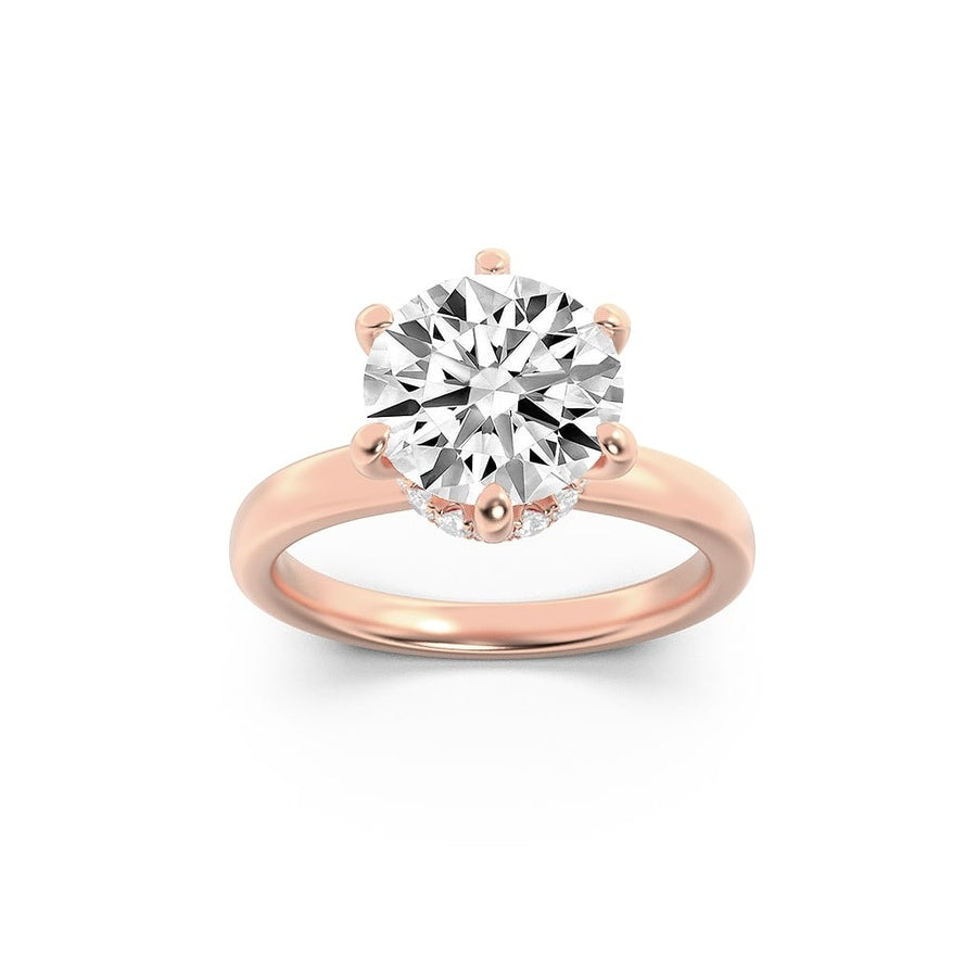 1CTW Round Shaped Lab Grown Diamond (F/VS) Hidden Halo Plain Shank Engagement Ring in 14K Gold
