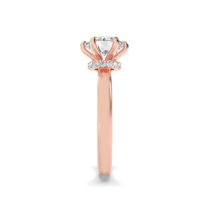 1CTW Round Shaped Lab Grown Diamond (F/VS) Hidden Halo Plain Shank Engagement Ring in 14K Gold