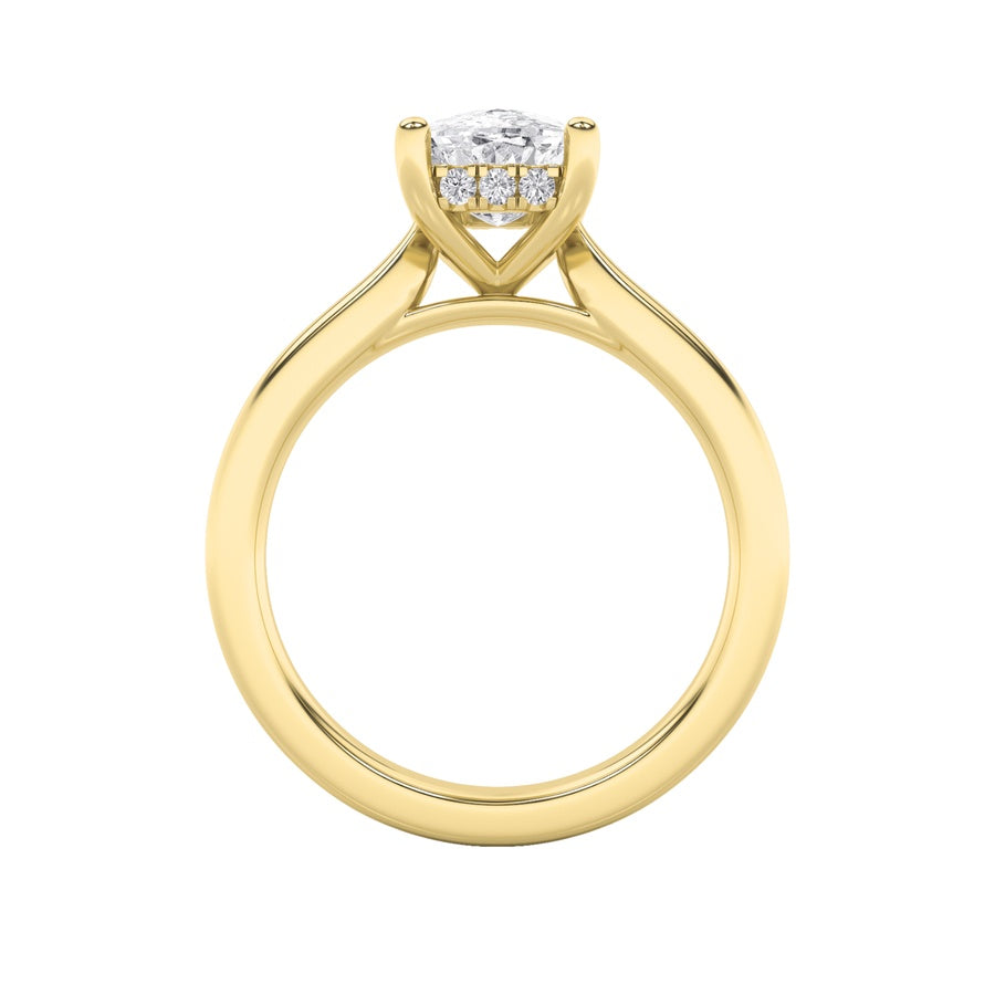 1CTW Elongated Cushion Shaped Lab Grown Diamond (F/VS) Hidden Halo Cathedral Shank Engagement Ring in 14K Gold