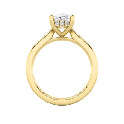 1CTW Elongated Cushion Shaped Lab Grown Diamond (F/VS) Hidden Halo Cathedral Shank Engagement Ring in 14K Gold
